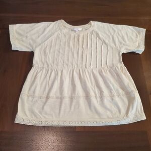 Jersey Cotton Top With Lace Hem
